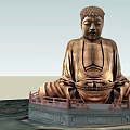 Large Buddha Sculpture Carving With Sitting Posture On Stone Pedestal And Railing