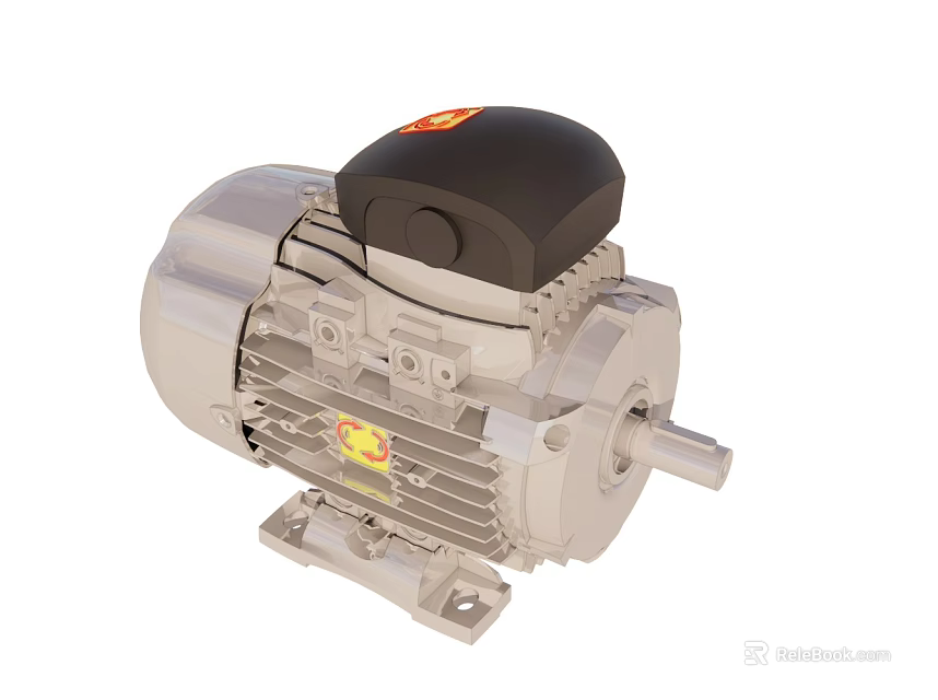 Industrial Electric Motor With Black Top Silver Body Heat Sink Fins And Metal Base 3d model 