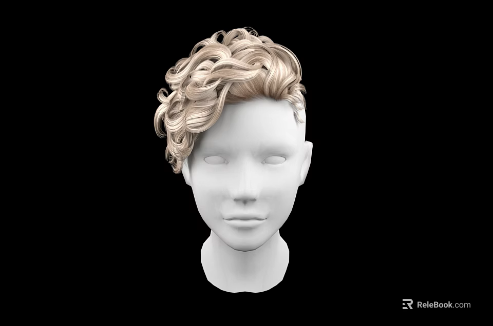 Game And Movie Character White Head Model With Blonde Curly Hair On Black Background 3d model 