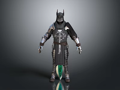 Medieval Knight Armor With Black Silver Decorative Design And Green Accent Shield 3d model