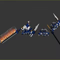 Blue And White Sci Fi Robot Models With Flame Weapon And Long Sword