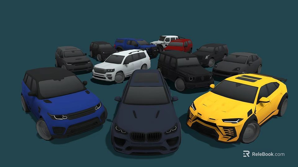 Collection of Various Colored Cars Including SUVs Sedans and Different Models 3d model 