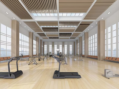 Indoor Basketball Gym Featuring Wooden Floor Hoops Lighting And Spectator Seats 3d model