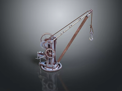Industrial Crane Machinery With Metal Gears Lever And Heavy Duty Lifting Hook Structure 3d model
