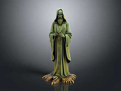 Man Statue In Long Robes With Beard Standing On Decorative Base 3d model