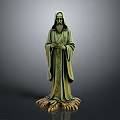 Man Statue In Long Robes With Beard Standing On Decorative Base