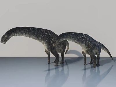 Two Long Neck Dinosaurs With Black And White Spots On Smooth Gray Floor White Wall 3d model