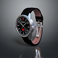 Stylish Black Leather Strap Watch With Silver Case And Red Accent Dial 3d model