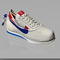 White Sneakers With Red And Blue Accents On Tongue Laces And Soles