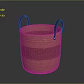 Handwoven Wicker Storage Basket With Leather Handles And Brown Striped Design