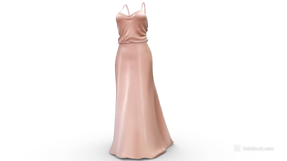 Adorable Animal Wearing Pink Satin Long Dress With Spaghetti Straps Design 3d model 