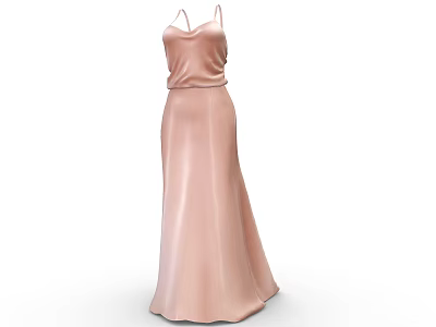 Adorable Animal Wearing Pink Satin Long Dress With Spaghetti Straps Design 3d model