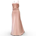 Adorable Animal Wearing Pink Satin Long Dress With Spaghetti Straps Design