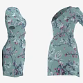 Light Green Floral Pattern Short Sleeve Wrap Waist Dress With Asymmetric Hem