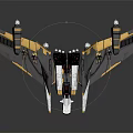 Detailed Futuristic Sci Fi Spaceship Model With Aerodynamic Wings And Gold Blue Accents