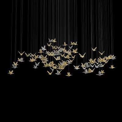 Elegant Gold and Silver Butterfly Shaped Pendant Chandelier Hanging on Black Background 3d model