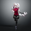 Anime Character With White Twintails Red Top Black Skirt And Mechanical Arm