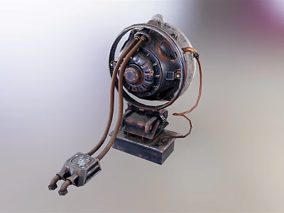 Vintage Industrial Mechanical Device Featuring Circular Component Pipes Wires And Square Metallic Base 3d model