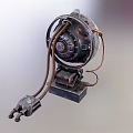 Vintage Industrial Mechanical Device Featuring Circular Component Pipes Wires And Square Metallic Base 3d model