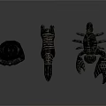 Robe Clad Character With Sword And Tall Slender Scorpion Like Creatures Figurines
