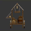 Wooden Mobile Vendor Cart With Canvas Awning Hanging Lanterns And Wheels