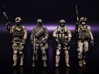 Tactical Military Game Movie Characters With Combat Gear And Weapons 3d model
