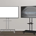 Modern Televisions on Wheeled Metal Stands with Dune and Futuristic Screen Visuals