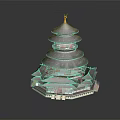Traditional Ancient Chinese Architecture Multi Tiered Tower Green Roofs Red Walls and Golden Spire Design