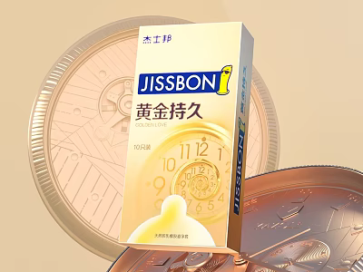 Jissbon Gold Long Lasting Condom With Time Delay Protection And Golden Packaging 3d model