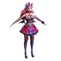 Woman With Pink Hair Decorative Headpiece Purple Pink Outfit Short Skirt And Knee High Boots