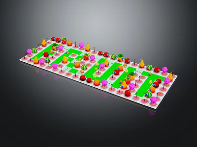 Colorful Cartoon Fruit Board Game Scene With Various Fruits And Green Paths 3d model