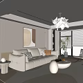 Modern Cream Style Sofa Coffee Table Combination Fabric Sofa Mother and Mother Coffee Table Pillow Decorative Painting Single Person Sofa 3d model