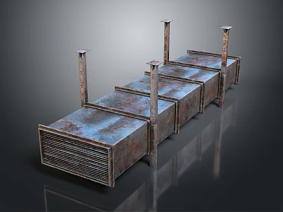 Industrial Processing Units With Rusted Metal Structure And Pipes Arranged In A Row 3d model