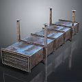 Industrial Processing Units With Rusted Metal Structure And Pipes Arranged In A Row
