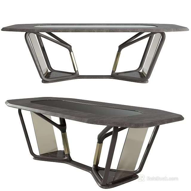 Elegant Contemporary Coffee Table With Geometric Metal Frame And Smooth Wooden Tabletop 3d model 