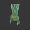 Handwoven Rattan Single Chair with Striped Backrest Curved Seat and Natural Tone