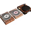 Classic Decorative Ornament Set Featuring Vinyl Record Players with Wooden Bases and Transparent Covers
