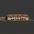 Traditional Connected Buildings With Red Roofs Arched Walkways And Courtyard Space