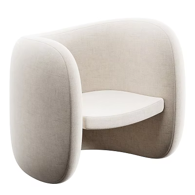 Modern Minimalist Beige Single Seater Sofa With Curved Design And Fabric Upholstery 3d model