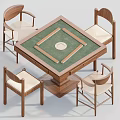 Square Entertainment Table With Green Felt Surface Central Circular Area And Four Wooden Chairs
