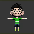 Cartoon Man Wearing Glasses Green Striped T-Shirt Blue Shorts Arms Outstretched Grey Background Reflection