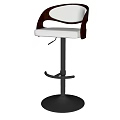 Modern Adjustable Bar Stool With White Leather Cushion Brown Armrests And Metal Footrest