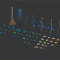 Various Plant Models with Tree Trunks Branches Green Leaves and Grass Elements