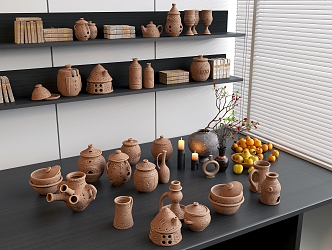 Pottery Pot Tilery Pottery Products Pottery Vase Flower Ornaments Dried Fruit Plate Fruit Candle Holder Books 3d model