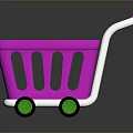 Pink Shopping Cart With Green Wheels White Handle And Reflective Surface