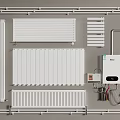 Various Types of Radiators and Gas Boiler with Installation Components