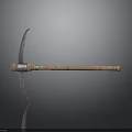 Vintage Farm Equipment With Long Wooden Handle And Sharp Metal Blade