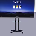 Black TV with Screen Displaying 1200 Time App Icons on Movable Stand Grey Background 3d model