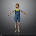 Child with Red Hair Wearing Blue Overalls Shorts and White T-shirt Standing with Arms Outstretched