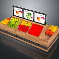 Daily Necessities Wooden Fruit Display Shelf With Fresh Fruits And Digital Screens Showing Vegetable
